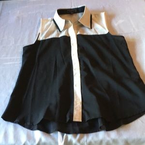 Pearl Black/white sheer button up with collar